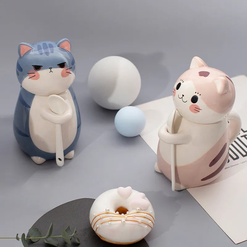 Cat Ceramic Mug - Hand-Painted 3D Design