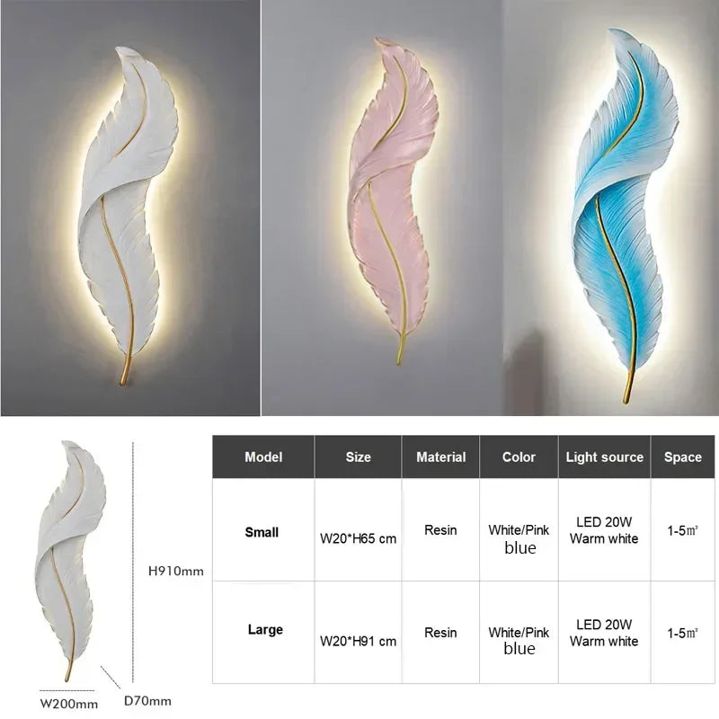 Nordic Luxury Resin LED Wall Light - Feather Design
