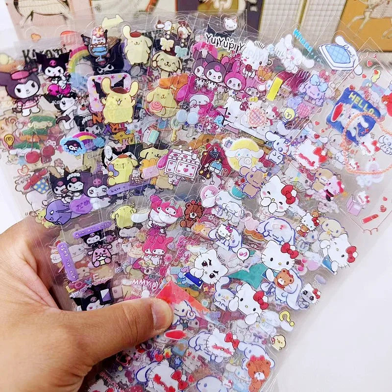 20 sheets/Set PET Sticker Cartoon Sanrio Family Series Stickers Kuromi HelloKitty Sticker No Repetition DIY Toy Stickers