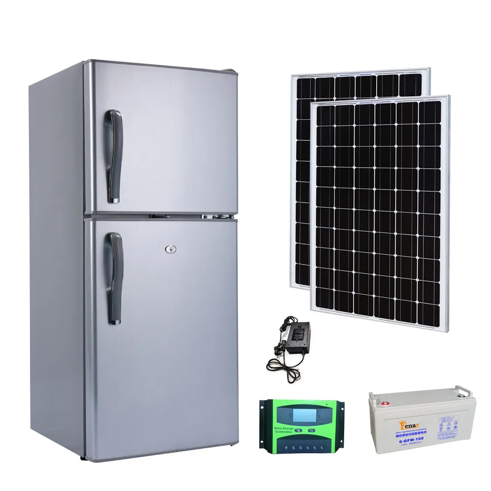 Double door top freezer DC 12v solar refrigerator