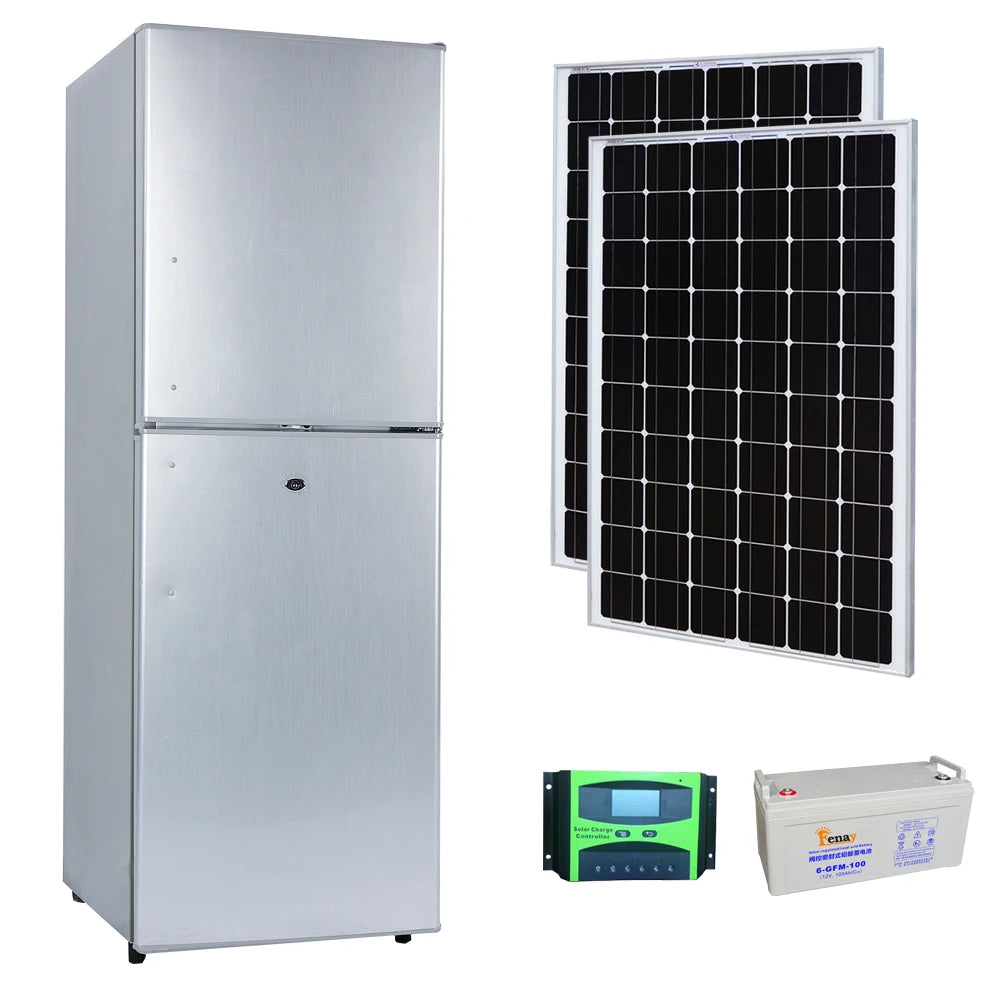 Double door top freezer DC 12v solar refrigerator
