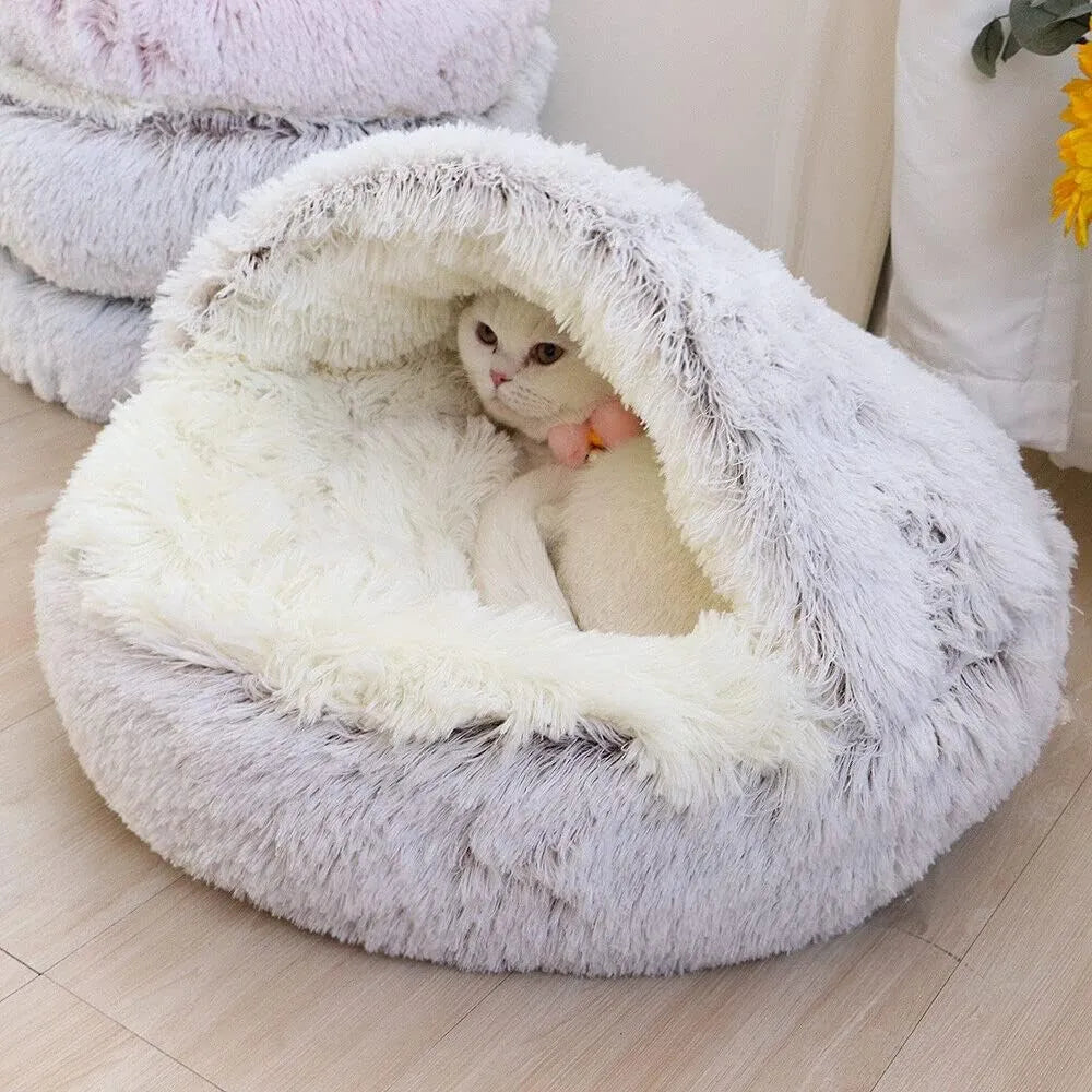 Cozy Retreat: Soft Plush 2-in-1 Cat Bed and Sleeping Bag