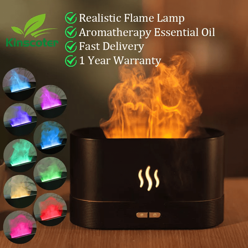 Ultrasonic Aroma Diffuser & Humidifier - LED Flame Lamp