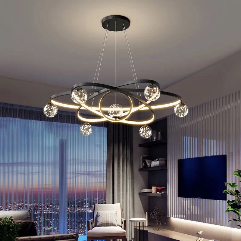Modern Minimalist LED Ceiling Chandelier - Black Gold Hanging Fixture