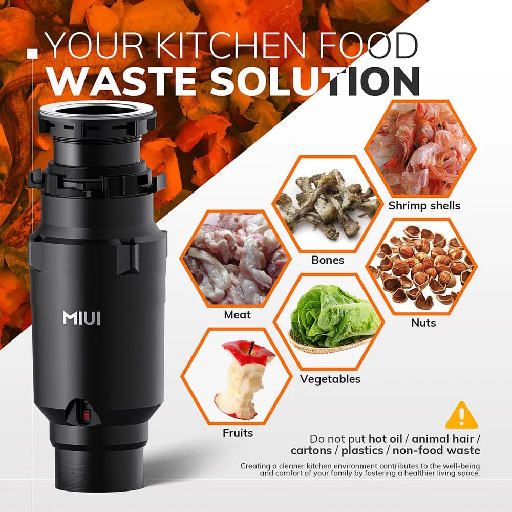 1/2 HP Garbage Disposal - Sound Reduction, Stainless Steel Grinding