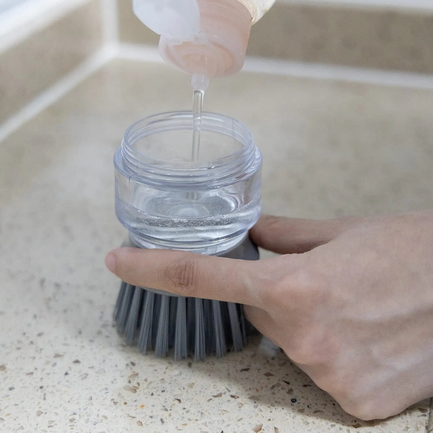 Kitchen Scrub: Soap Dispensing Palm Brush Dish Cleaner