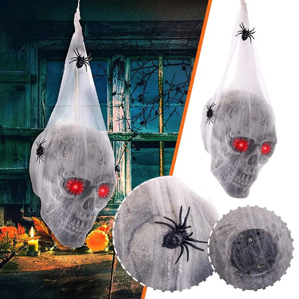 Halloween Party Horror White Skull, Hanging Ghost Haunted Skeleton, spider Props 