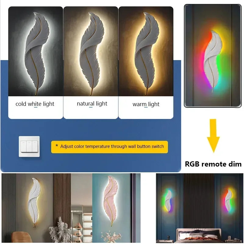 Nordic Luxury Resin LED Wall Light - Feather Design